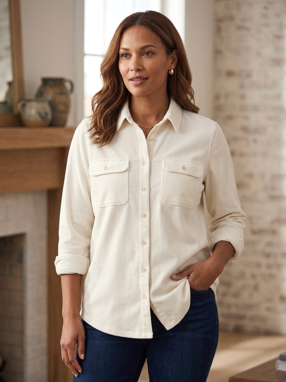 Cotton Blend Corduroy Button-Down